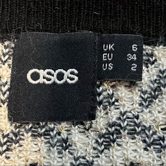 Asos knit pencil skirt geometric design black metallic gold white size 2 - Picture 7 of 8